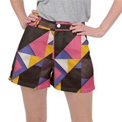 Retro Colorful Background, Geometric Abstraction Women s Ripstop Shorts by nateshop