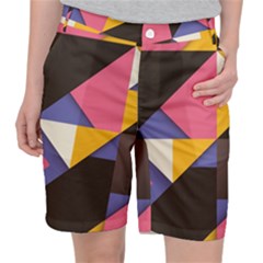 Retro Colorful Background, Geometric Abstraction Women s Pocket Shorts by nateshop