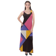 Retro Colorful Background, Geometric Abstraction Sleeveless Velour Maxi Dress by nateshop