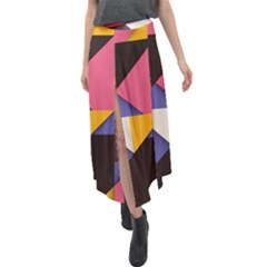 Retro Colorful Background, Geometric Abstraction Velour Split Maxi Skirt by nateshop