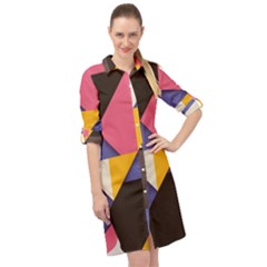 Retro Colorful Background, Geometric Abstraction Long Sleeve Mini Shirt Dress by nateshop