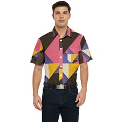 Retro Colorful Background, Geometric Abstraction Men s Short Sleeve Pocket Shirt  by nateshop