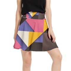 Retro Colorful Background, Geometric Abstraction Waistband Skirt by nateshop