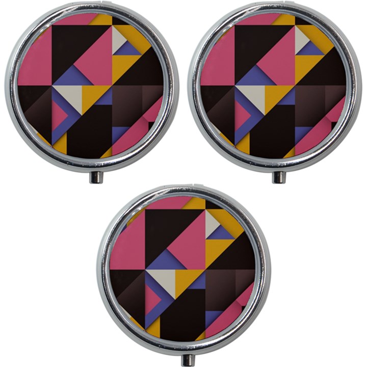 Retro Colorful Background, Geometric Abstraction Mini Round Pill Box (Pack of 3)