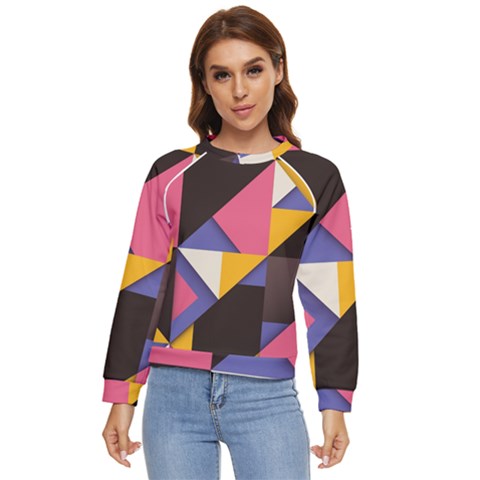 Retro Colorful Background, Geometric Abstraction Women s Long Sleeve Raglan T-shirt by nateshop