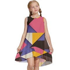 Retro Colorful Background, Geometric Abstraction Kids  Frill Swing Dress by nateshop