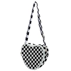 Black White Checker Pattern Checkerboard Heart Shoulder Bag by Grandong