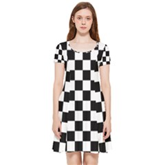 Black White Checker Pattern Checkerboard Inside Out Cap Sleeve Dress by Grandong