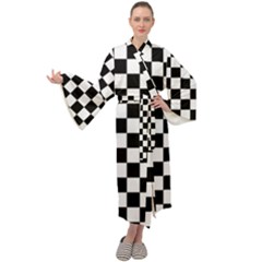 Black White Checker Pattern Checkerboard Maxi Velvet Kimono by Grandong