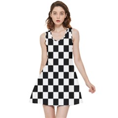 Black White Checker Pattern Checkerboard Inside Out Reversible Sleeveless Dress by Grandong