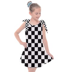 Black White Checker Pattern Checkerboard Kids  Tie Up Tunic Dress by Grandong