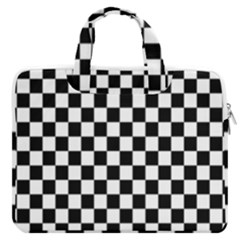 Black White Checker Pattern Checkerboard Macbook Pro 16  Double Pocket Laptop Bag  by Grandong