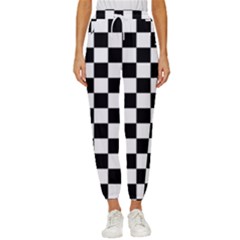 Black White Checker Pattern Checkerboard Women s Cropped Drawstring Pants by Grandong