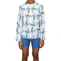 Creepy Monster Bird Drawing Motif Pattern Kids  Long Sleeve Swimwear