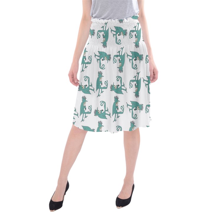 Creepy Monster Bird Drawing Motif Pattern Midi Beach Skirt