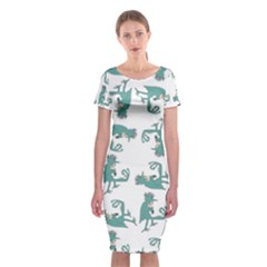 Creepy Monster Bird Drawing Motif Pattern Classic Short Sleeve Midi Dress