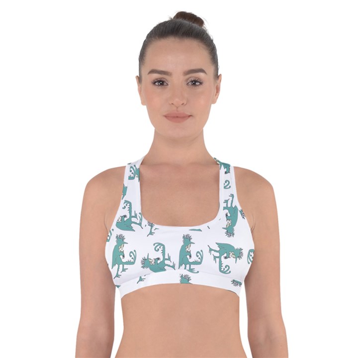 Creepy Monster Bird Drawing Motif Pattern Cross Back Sports Bra