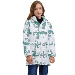 Creepy Monster Bird Drawing Motif Pattern Kids  Hooded Longline Puffer Jacket