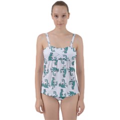 Creepy Monster Bird Drawing Motif Pattern Twist Front Tankini Set by dflcprintsclothing