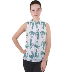 Creepy Monster Bird Drawing Motif Pattern Mock Neck Chiffon Sleeveless Top by dflcprintsclothing