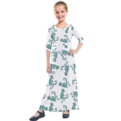 Creepy Monster Bird Drawing Motif Pattern Kids  Quarter Sleeve Maxi Dress by dflcprintsclothing