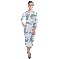 Creepy Monster Bird Drawing Motif Pattern Quarter Sleeve Midi Velour Bodycon Dress by dflcprintsclothing