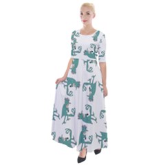 Creepy Monster Bird Drawing Motif Pattern Half Sleeves Maxi Dress by dflcprintsclothing