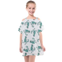 Creepy Monster Bird Drawing Motif Pattern Kids  One Piece Chiffon Dress by dflcprintsclothing