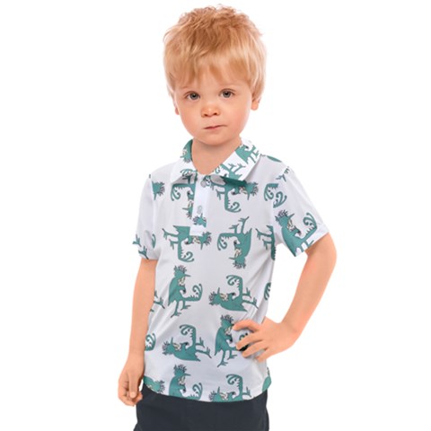 Creepy Monster Bird Drawing Motif Pattern Kids  Polo T-shirt by dflcprintsclothing