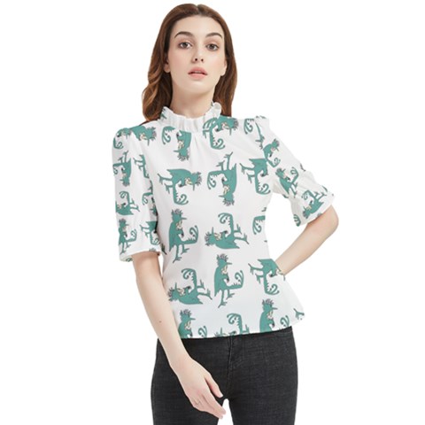 Creepy Monster Bird Drawing Motif Pattern Frill Neck Blouse by dflcprintsclothing