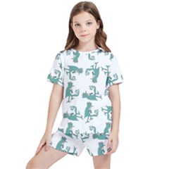 Creepy Monster Bird Drawing Motif Pattern Kids  T-shirt And Sports Shorts Set by dflcprintsclothing