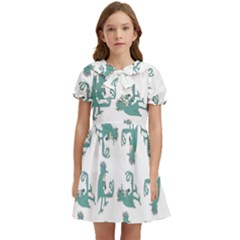 Creepy Monster Bird Drawing Motif Pattern Kids  Bow Tie Puff Sleeve Dress by dflcprintsclothing