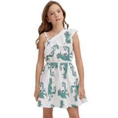 Creepy Monster Bird Drawing Motif Pattern Kids  One Shoulder Party Dress by dflcprintsclothing