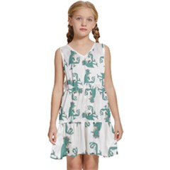 Creepy Monster Bird Drawing Motif Pattern Kids  Sleeveless Tiered Mini Dress by dflcprintsclothing