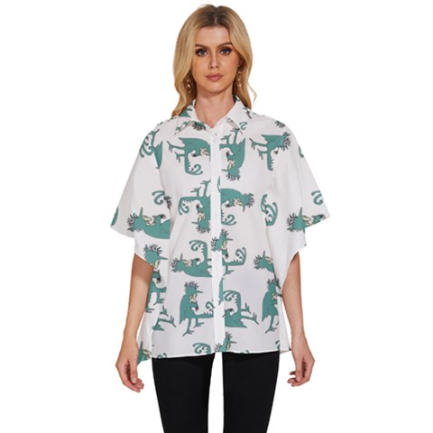 Creepy Monster Bird Drawing Motif Pattern Women s Batwing Button Up Shirt by dflcprintsclothing