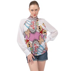 Imfd Trx High Neck Long Sleeve Chiffon Top