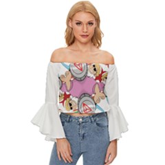 Imfd Trx Off Shoulder Flutter Bell Sleeve Top