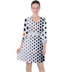 Honeycomb Hexagon Pattern Abstract Quarter Sleeve Ruffle Waist Dress by Grandong