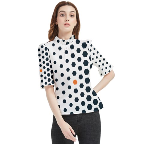 Honeycomb Hexagon Pattern Abstract Frill Neck Blouse by Grandong