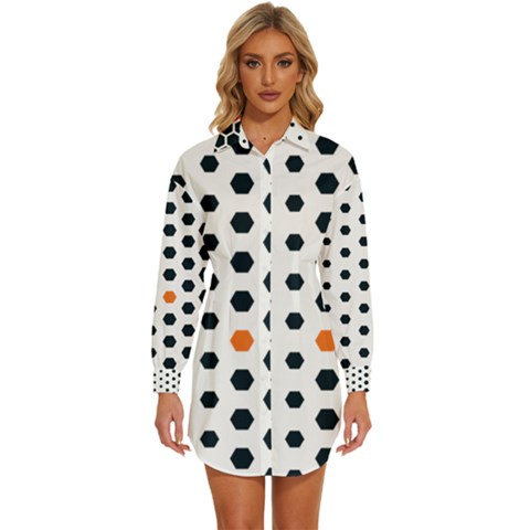 Honeycomb Hexagon Pattern Abstract Womens Long Sleeve Shirt Dress by Grandong