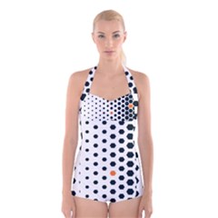 Honeycomb Hexagon Pattern Abstract Boyleg Halter Swimsuit  by Grandong