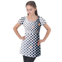 Honeycomb Hexagon Pattern Abstract Puff Sleeve Tunic Top by Grandong