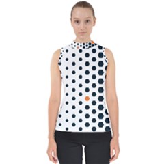 Honeycomb Hexagon Pattern Abstract Mock Neck Shell Top by Grandong