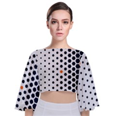 Honeycomb Hexagon Pattern Abstract Tie Back Butterfly Sleeve Chiffon Top by Grandong