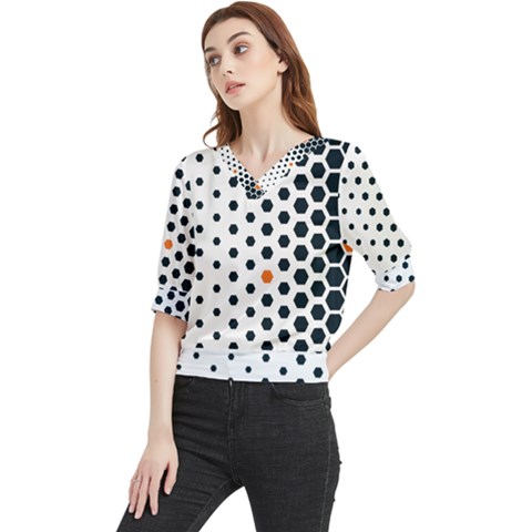 Honeycomb Hexagon Pattern Abstract Quarter Sleeve Blouse by Grandong