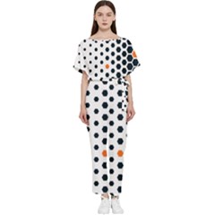 Honeycomb Hexagon Pattern Abstract Batwing Lightweight Chiffon Jumpsuit by Grandong