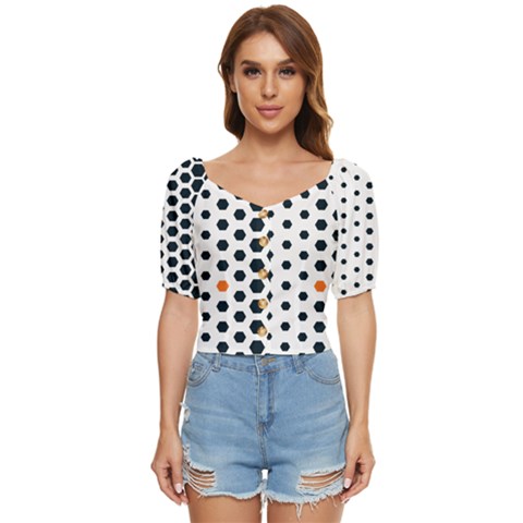 Honeycomb Hexagon Pattern Abstract Button Up Blouse by Grandong