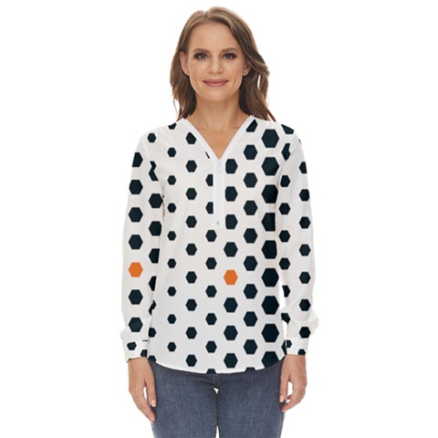 Honeycomb Hexagon Pattern Abstract Zip Up Long Sleeve Blouse by Grandong