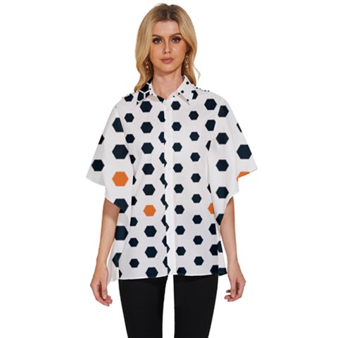 Honeycomb Hexagon Pattern Abstract Women s Batwing Button Up Shirt by Grandong