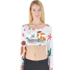 Flowers Leaves Background Floral Long Sleeve Crop Top by Grandong